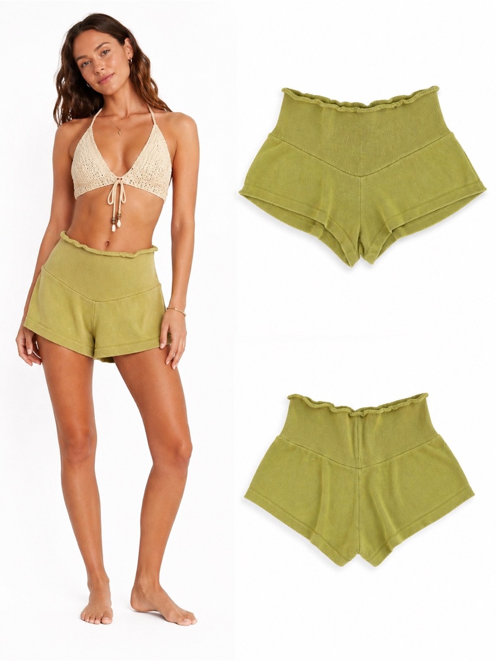 ✨ Free People Beach Knit Shorts | Yellow Green | Boho Lounge Resort | Size S